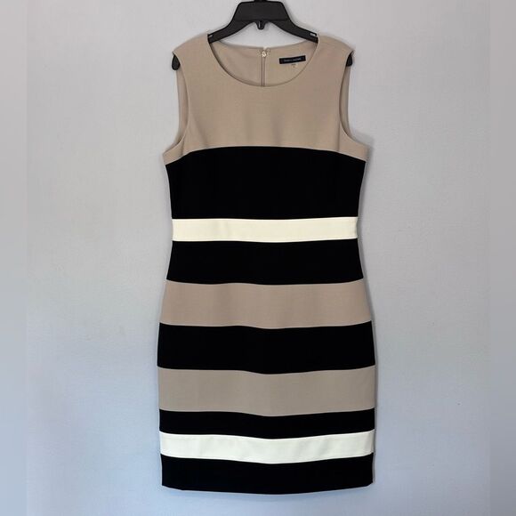 Tommy Hilfiger | Color block White Tan Black Tri-Tone Sleeveless Career Dress 10 - Picture 2 of 16